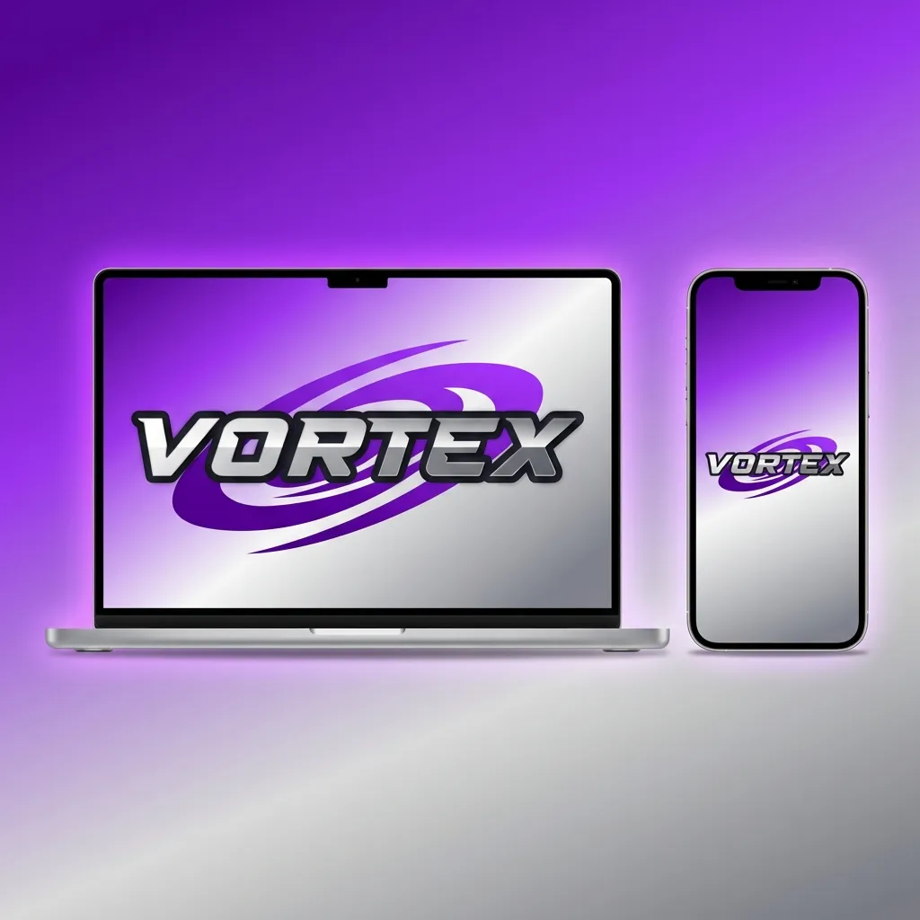 Vortex app icons displayed across Android, iOS, Windows, and macOS platforms showing multi-device compatibility — Vortex in India